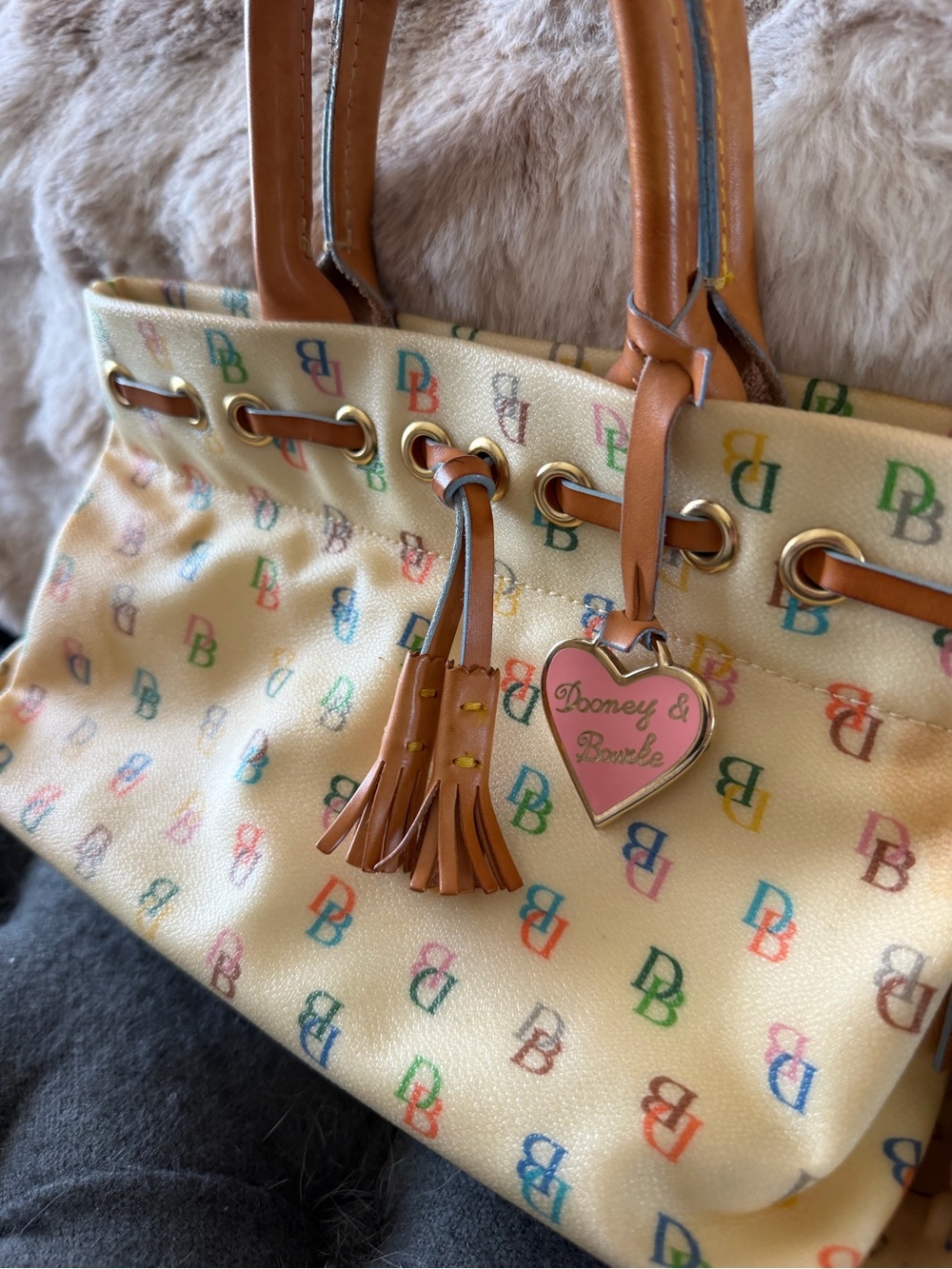 Dooney & Bourke Cream Multicolor Logo-Print Tote with Tan Trim - Picture 2 of 11